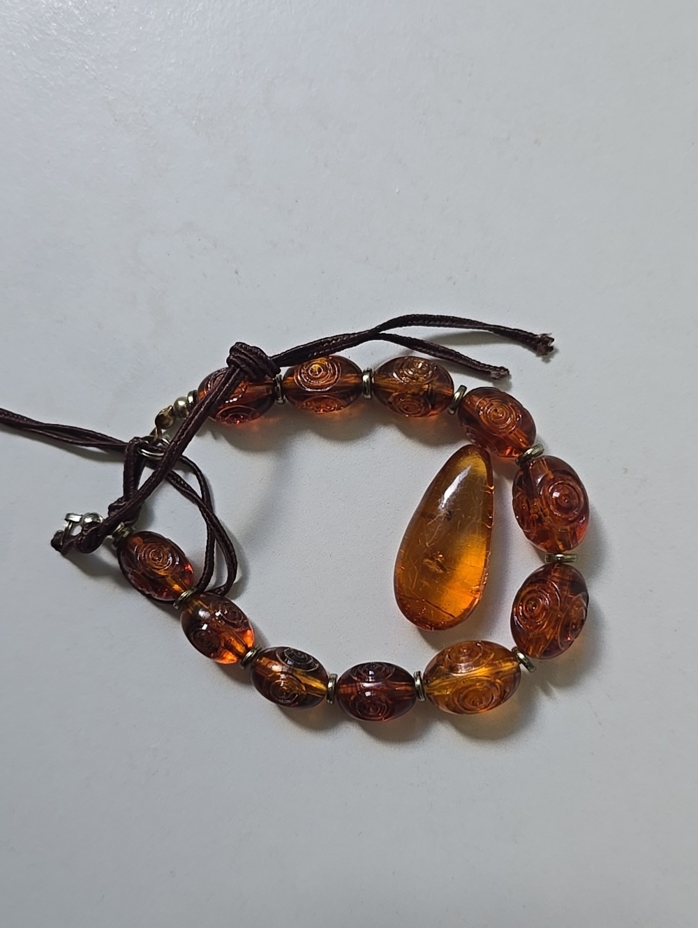 Amber Teardrop Pendant and Bead Bracelet Set - Warm Amber